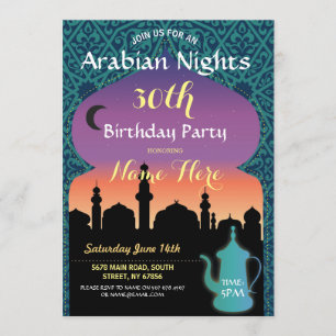 Invitación Noches árabes Fiesta de cumpleaños Jewel Henna Inv