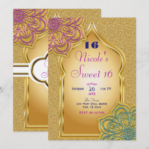 Invitación Noches Árabes Fiesta de Cumpleaños Mandala Dorado