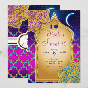 Invitación Noches Árabes Glam Gold Cumpleaños Fiesta Púrpura