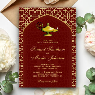 Invitación Noches Árabes Lámpara Mágica Boda Roja