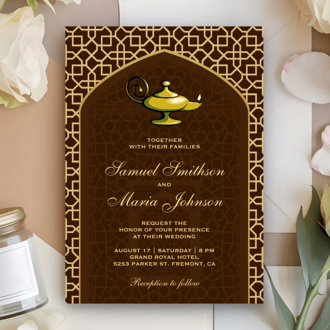 Invitación Noches Árabes Lámpara Mágica Bodas Marrón (Subido por el creador)
