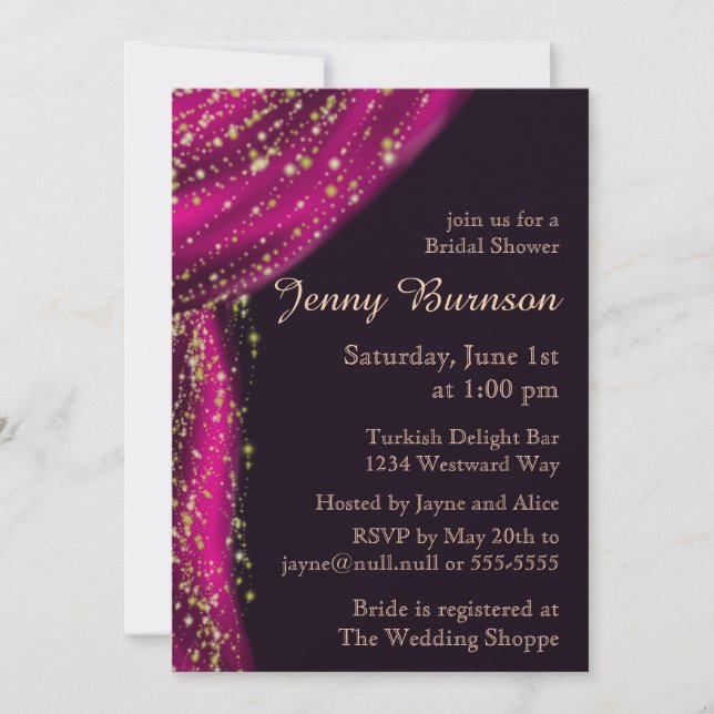 Invitación Noches árabes Magenta y ducha de novias de oro (Anverso)