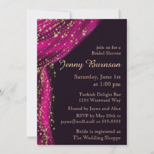 Invitación Noches árabes Magenta y ducha de novias de oro