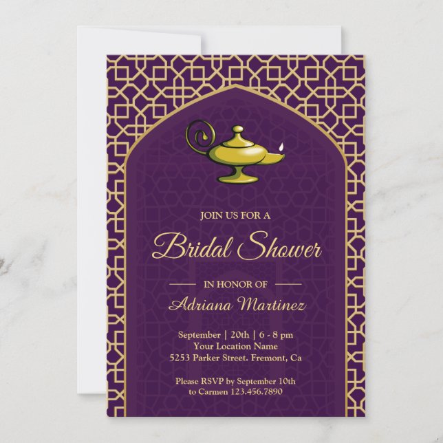 Invitación Noches Árabes Magia Lámpara Morada Ducha Bridal (Anverso)