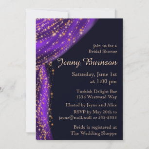 Invitación Noches árabes Morado y Ducha de Novias de Oro