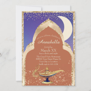 Invitación Noches árabes Oro y Azul Aladdin Cuento de Hadas