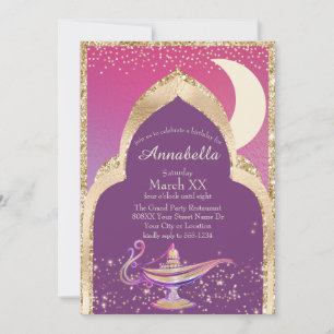 Invitación Noches árabes Oro y Rosa Cuento de hadas de Aladdi