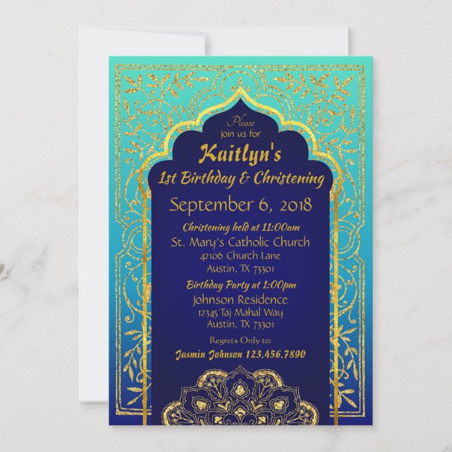 Invitación Noches azules de Bollywood para conmemorar el cump (Anverso)