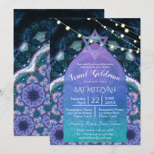 Invitación Noches bohemias con Estrella de David Azul Púrpu