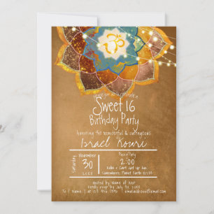 Invitación Noches bohemias con Lotus Mandala   Azul Púrpura