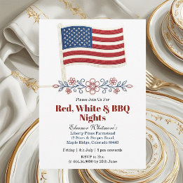 Invitación Noches de barbacoa rojas y blancas del 4 de julio