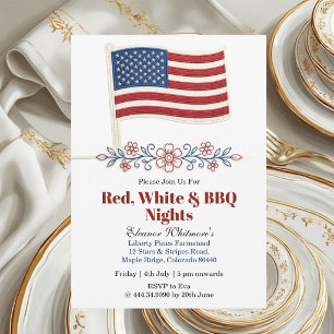 Invitación Noches de barbacoa rojas y blancas del 4 de julio