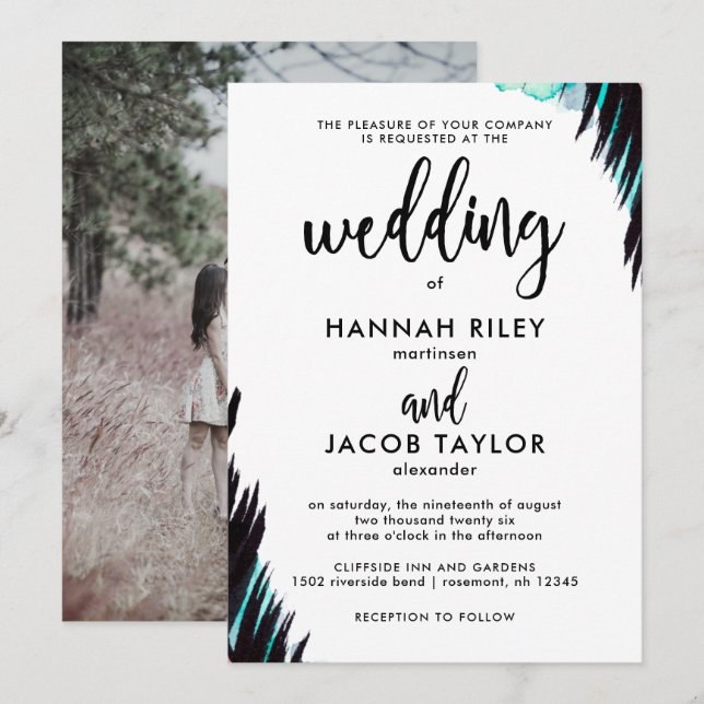 Invitación Noches de Boho Foto Boda blanco y negro (Anverso / Reverso)