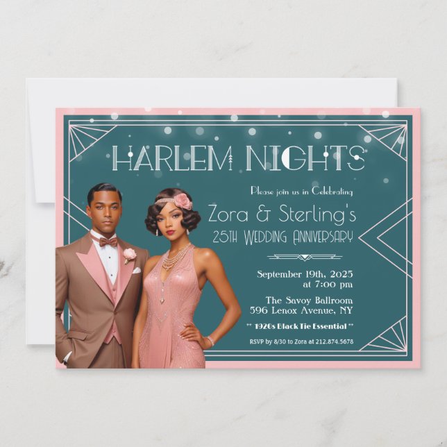 Invitación Noches de Harlem Aniversario del Boda Africano-Est (Anverso)