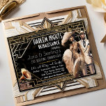 Invitación Noches de Harlem Gatsby años 1920<br><div class="desc">Harlem Nights Harlem Renaissance Jazz Age Cotton Club Art Deco Brown y Gold Purpurina Aniversario de cumpleaños Invitación gramófona</div>