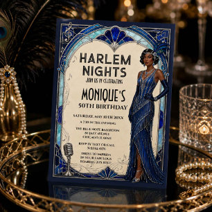 Invitación Noches de Harlem Rugiendo Años 20 Azul Zafiro Edad
