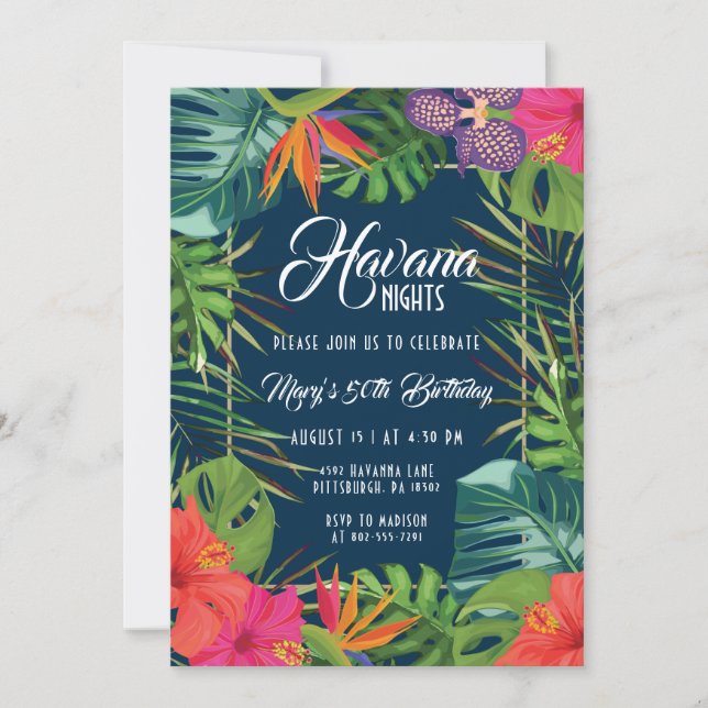 Invitación Noches de La Habana Nacimiento Tropical Floral (Anverso)