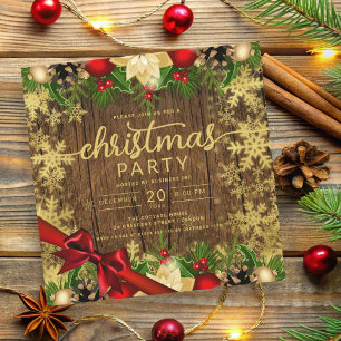 Invitación Noches de la Rustic Gold Holly Berries & Baubles C