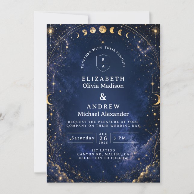 Invitación Noches Estrelladas Celestiales Caprichosas de Boda (Anverso)