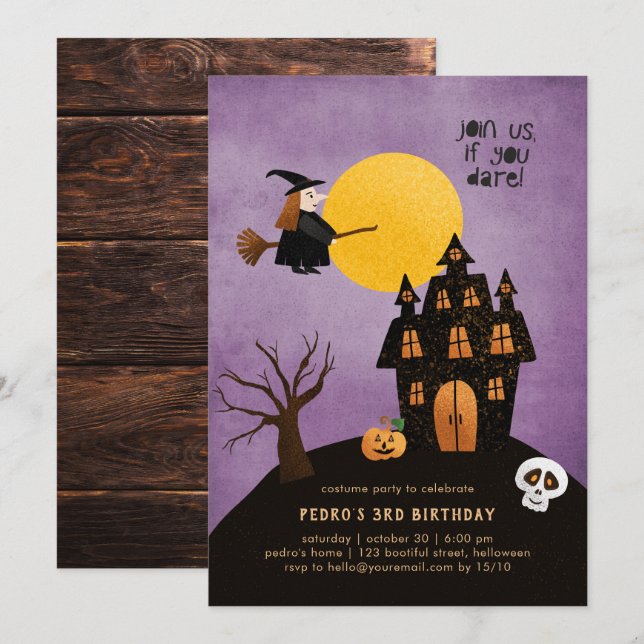 Invitación Noches Fiesta de cumpleaños de disfraz de Hallowee (Anverso / Reverso)