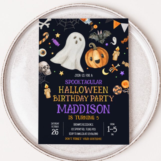 Invitación Noches Spooktaculares Halloween Costume Fiesta de  (Spooktacular Halloween Costume Birthday Party Invitation )