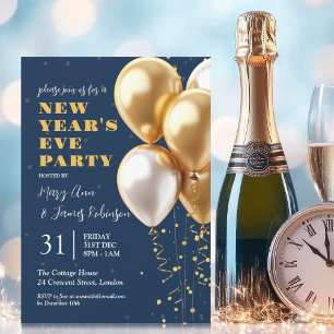 Invitación Nochevieja Armada de Globos de Confetti de Oro