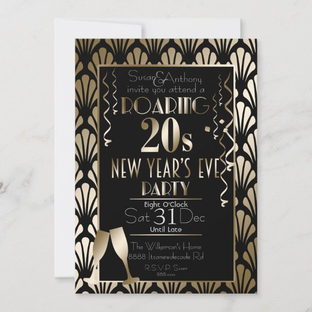 Invitación Nochevieja Art Déco de los años 20 (Anverso)