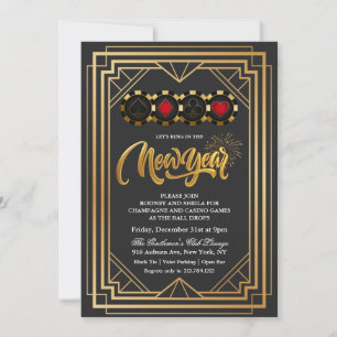 Invitación Nochevieja Casino Vegas Negro y Dorado