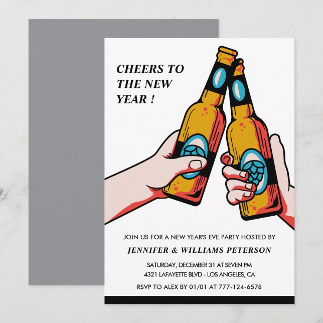 Invitación Nochevieja Cerveza Alegre (Anverso / Reverso)