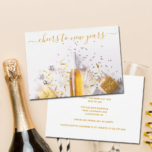 Invitación Nochevieja Chic Corrientes de Champagne Dorado Fie