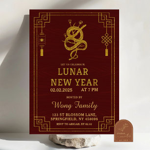 Invitación Nochevieja china lunar de madera Año Nuevo