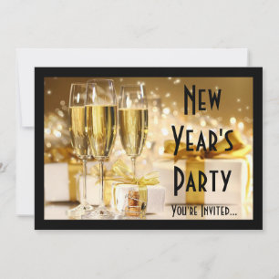 Invitación Nochevieja de Champagne dorado