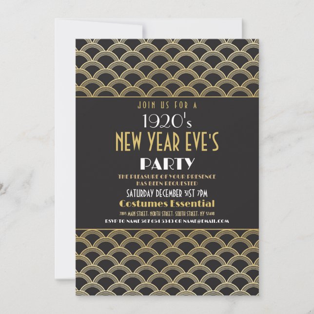 Invitación Nochevieja de los años 20 Fiesta Art Deco Gatsby (Anverso)