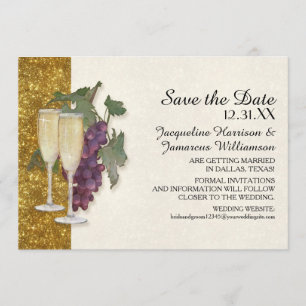 Invitación Nochevieja de vidrio de champagne salva la fecha