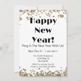Invitación Nochevieja elegante Purpurina de oro y blanco