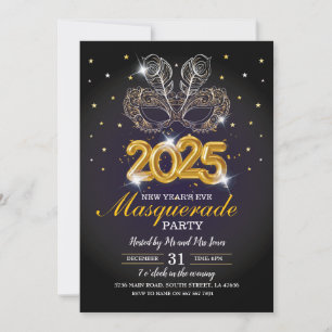 Invitación Nochevieja enmascarada Fiesta Oro Negro