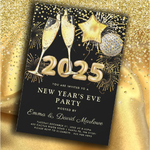 Invitación Nochevieja Fiesta 2025 Dorado negro moderno