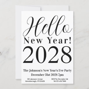 Invitación Nochevieja Fiesta blanco y negro