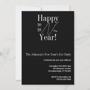 Invitación Nochevieja Fiesta blanco y negro