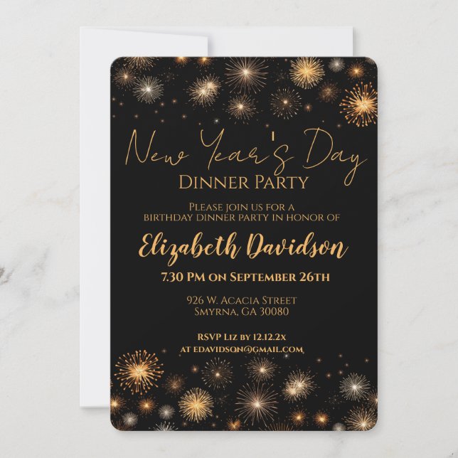 Invitación Nochevieja Fiesta Cumpleaños (Anverso)