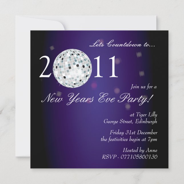 Invitación Nochevieja Fiesta Disco Ball (Anverso)