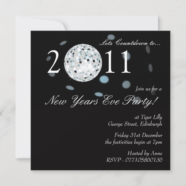 Invitación Nochevieja Fiesta Disco Ball (Anverso)
