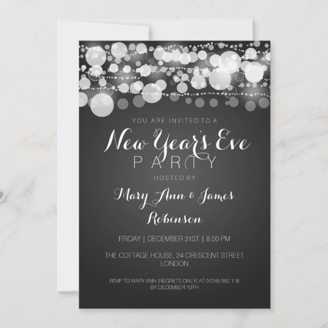 Invitación Nochevieja Fiesta moderno con puntos negros (Anverso)