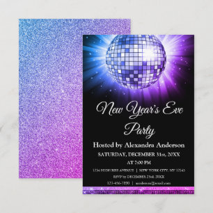Invitación Nochevieja Fiesta Purple Disco Ball