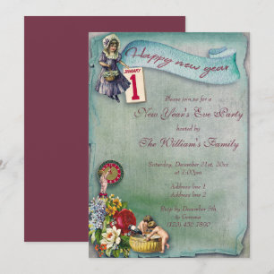 Invitación Nochevieja floral de época