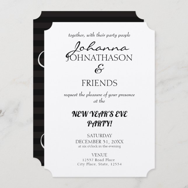 Invitación Nochevieja Personalizado de Año Nuevo negro (Anverso / Reverso)