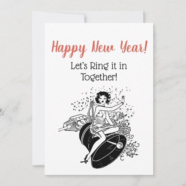 Invitación Nochevieja retro: La mujer de Año Nuevo respira en (Anverso)