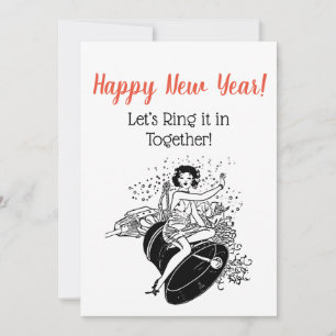 Invitación Nochevieja retro: La mujer de Año Nuevo respira en
