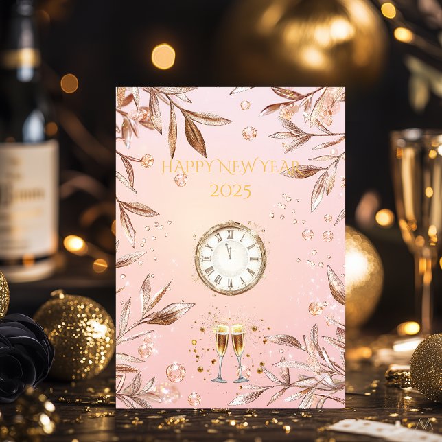 Invitación Nochevieja rosa y champagne de Rubor (Subido por el creador)