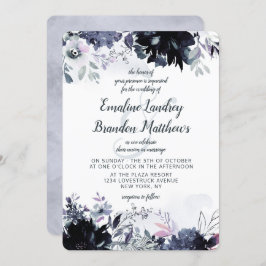 Invitación Nocturna acuarela floral Boda azul turbio